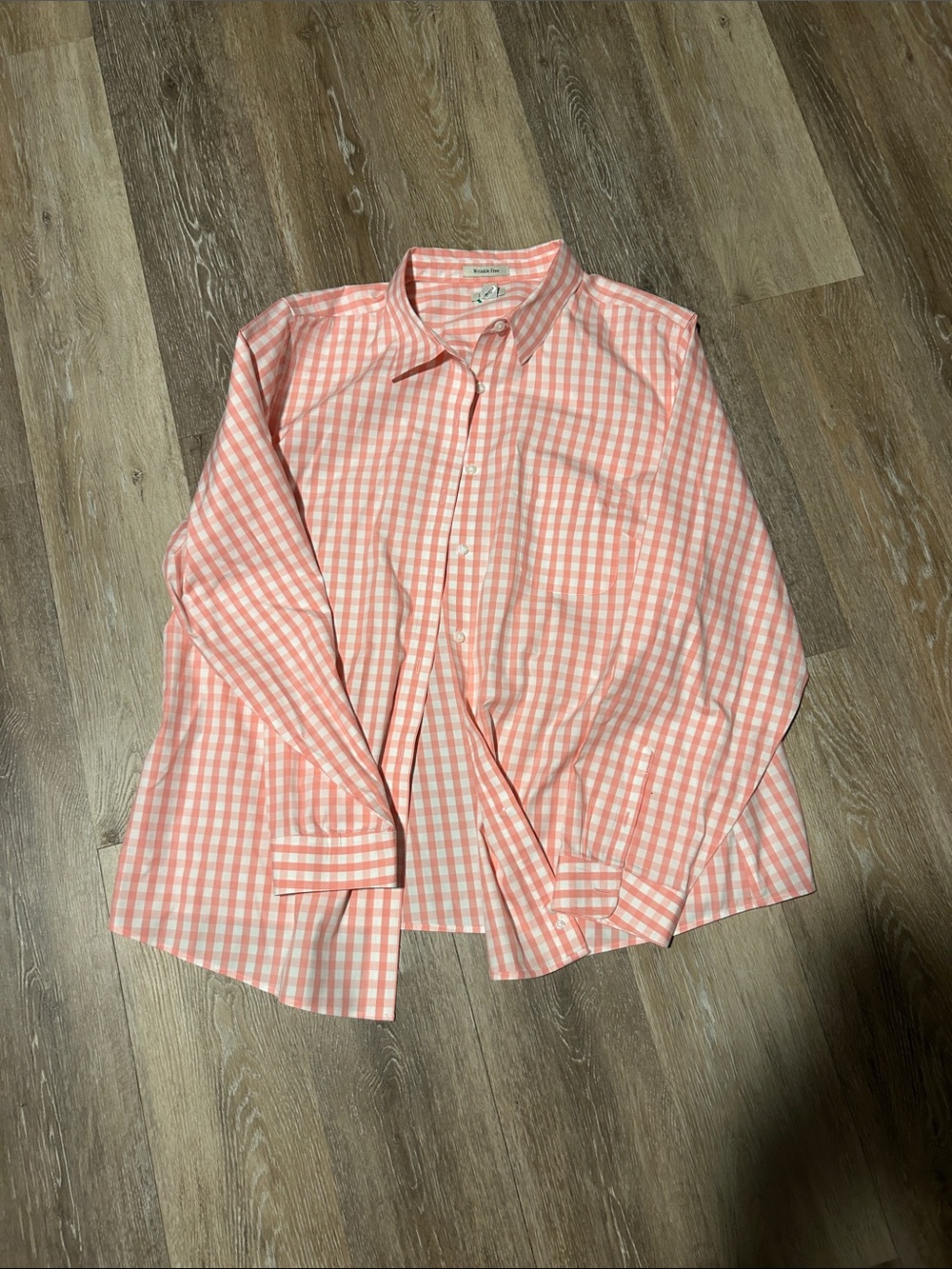 Womens Pink Gingham Button-Up Shirt